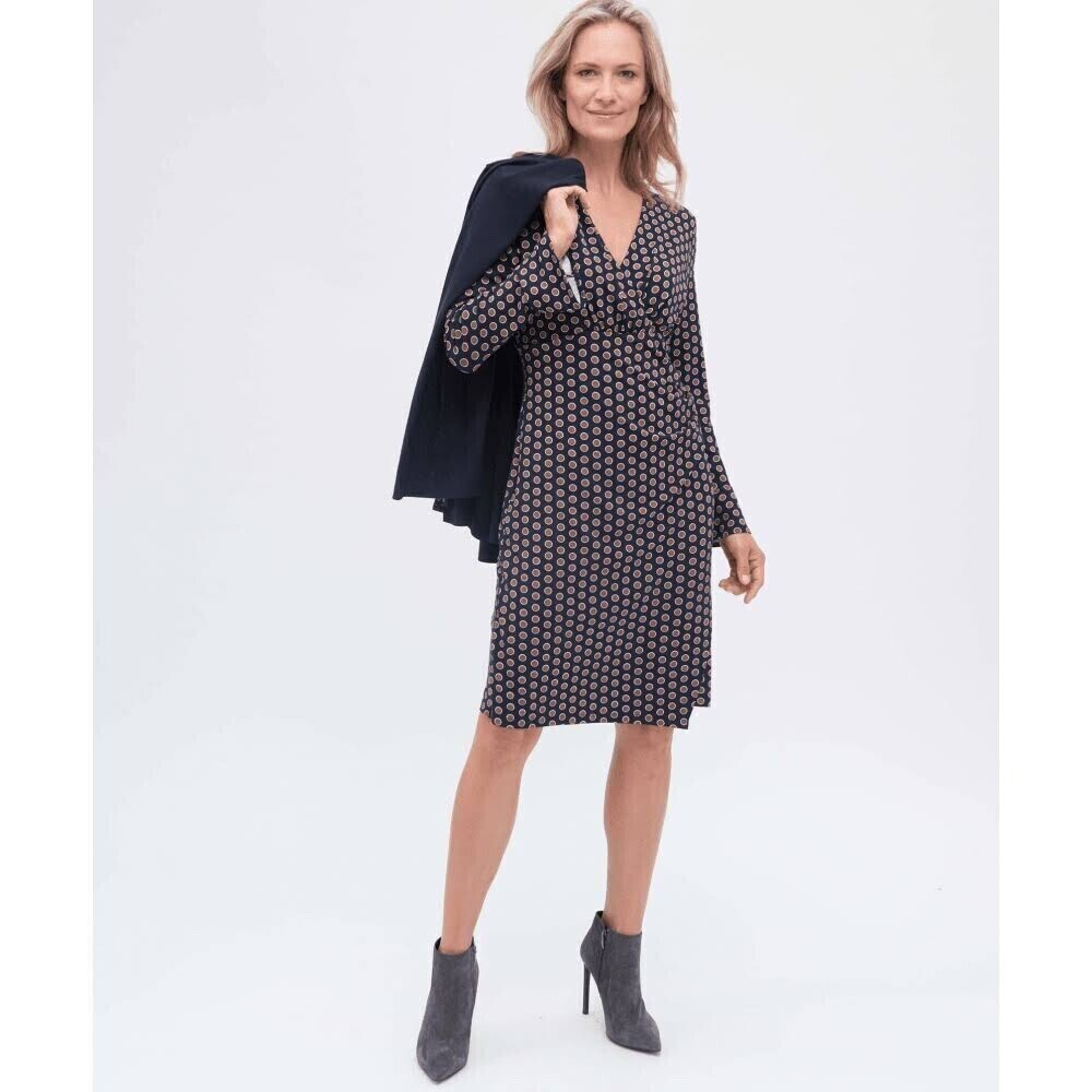 Olsen Dress Women's VNeck Three Quarter Sleeve polka dot side ruched Dress XL 16